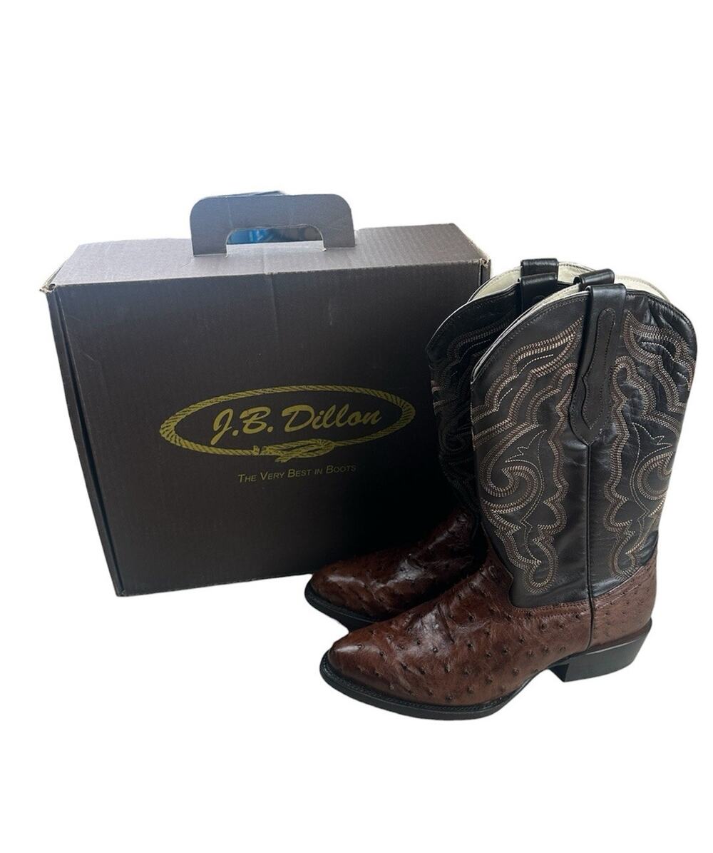 JB Dillon Ostrich Leather Cowboy Boots Size 8EE 1061EE New With Box